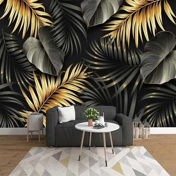 Papier peint Mural personnalisé nordique peint à la main, lignes de feuilles de plantes tropicales, peinture murale de luxe pour salon et chambre à coucher, décoration de maison Fresco