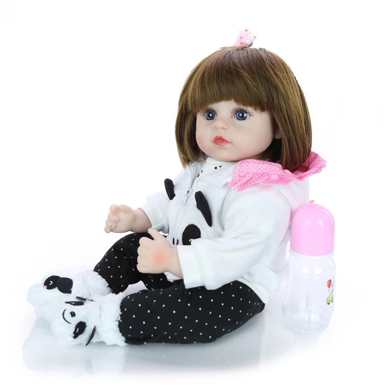 

18inch Bebe Reborn Dolls Cute Sweet Baby Dolls Full Body Silicone Girl Dolls with Panda Clothes Lifelike Waterproof Bebe Doll