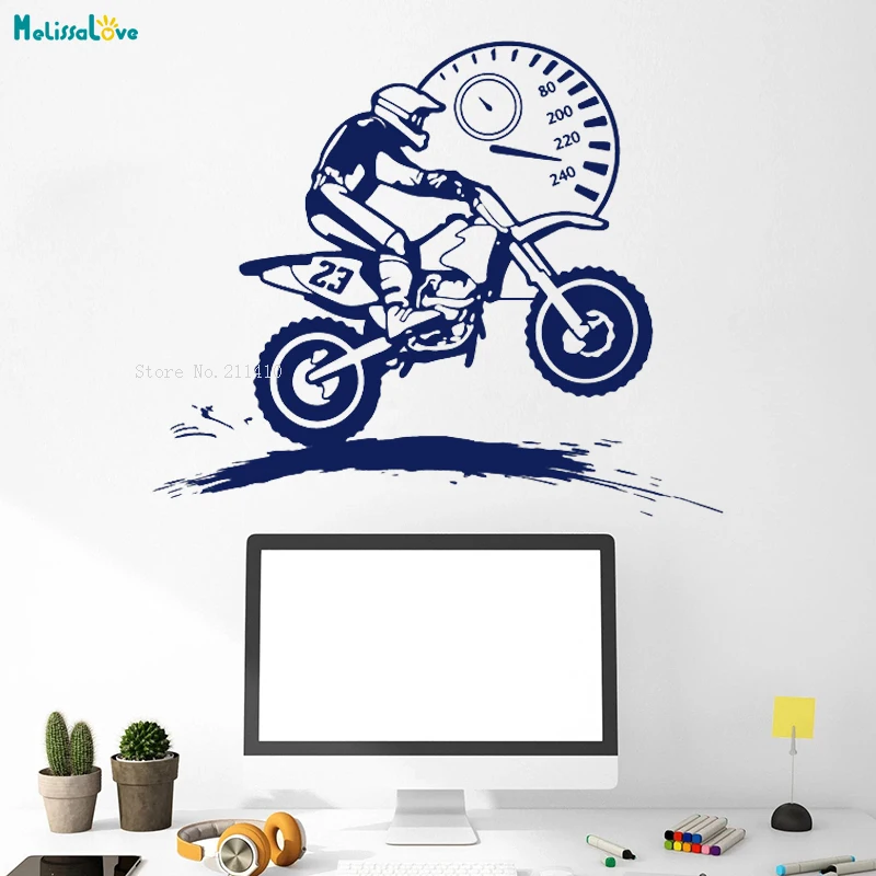 Motorcycle Wall Decals Sticker Bedroom Motocross Racer Speedometer Decals For Boys Teenager Room Motorbike Art Poster YT2917