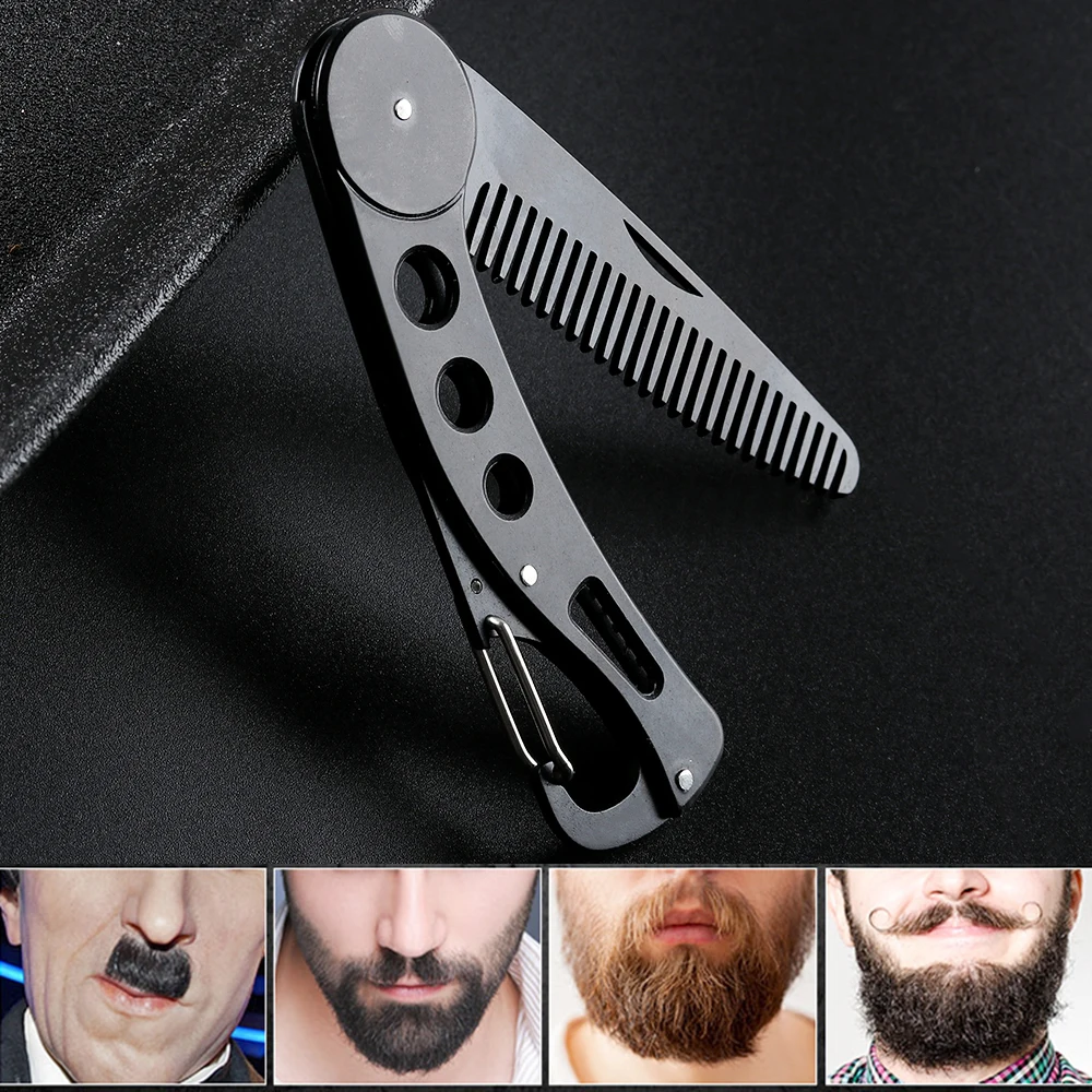 Foldable Hair Mustaches Comb Stainless Steel Beard Comb Men Beauty Brush Anti static Men Beauty Hairdressing Styling Accessory