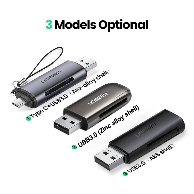 Кардридер Ugreen USB 3,0 Type C на SD, Micro SD, TF, для ПК, ноутбуков