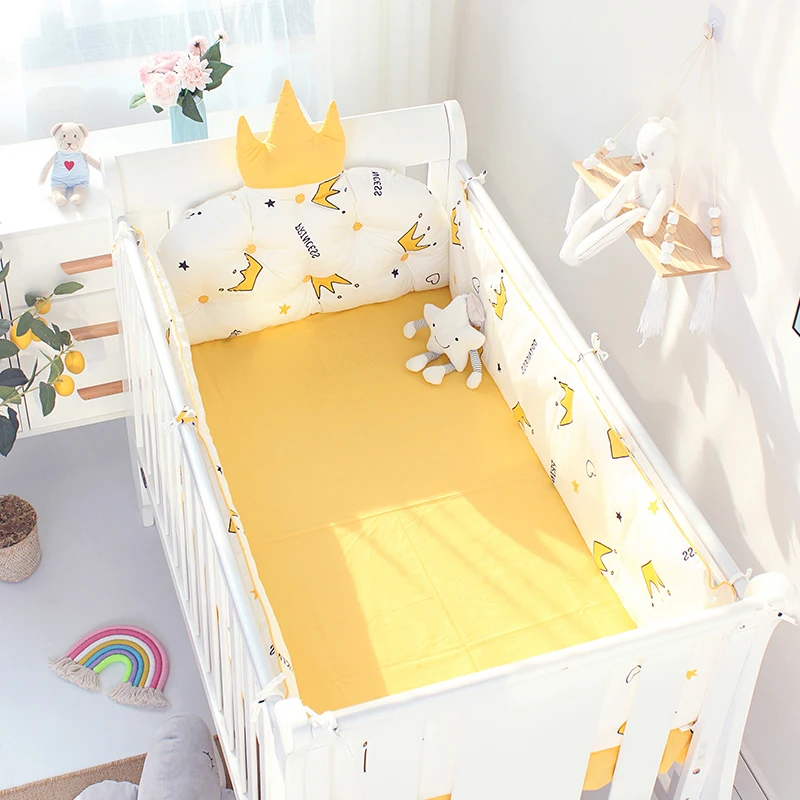 5pcs Nordic Crown Cushion Cot Bumpers Baby Bed Bedding Kit Baby Bedding Cotton Removable Washable Baby Crib Side Protector Set