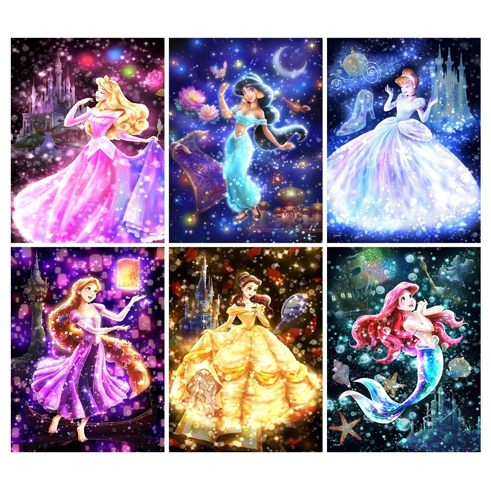 Pintura de diamantes de personajes de princesa de Disney 5D, arte DIY, retrato de dibujos animados, mosaico bordado, Hobby, taladro redondo,