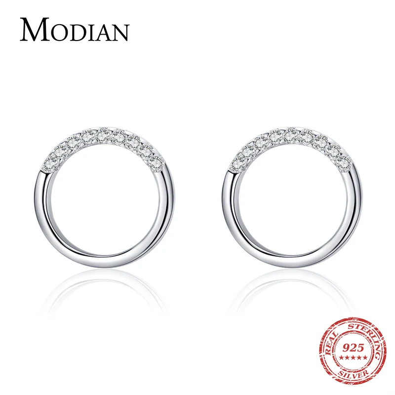 Modian Real 925 Sterling Silver Fashion Minimalism Geometric Round Stud Earrings for Women Gift Wedding Statement Jewelry