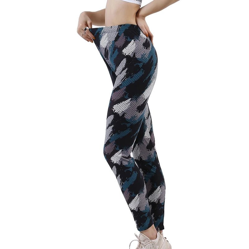 INDJXND Hohe Taille Fitness Leggings Frauen Workout Push-Up Camouflage Schlange Muster Fashion Solid Bodybuilding Jeggings Hosen