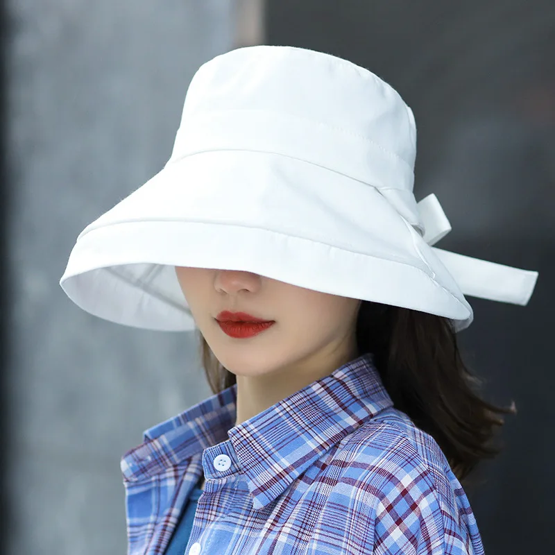 Panama Lovely Summer Black Bow Bucket Hat Women Fashion Korea Bob Cotton Sun Hat Fishing Caps For Lady