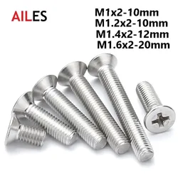 M1 M1.2 M1.4 M1.6 Cross Recessed Countersunk Screws 304 Stainless Steel Phillips Flat Head Machine Bolts 3 4 5 6 8 10 18 20mm