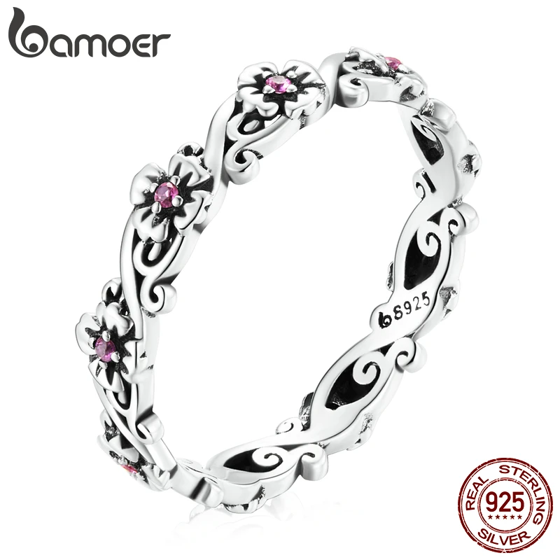 Bamoer Retro 925 Sterling Silver Vintage Pattern Ring for Women Original Design Ring Fine Jewelry Anillos Silver Gift