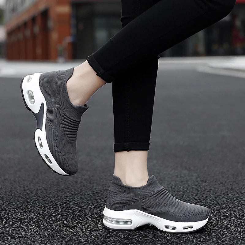 Women Tennis Shoes Breathable Mesh Height-increasing Slip-on Female Sock Footwear Outdoor Woman Sneakers Thick Bottom Platform