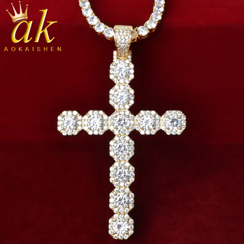 Square Cluster Zirconia Cross Pendant Necklace for Women Gold Color Hip Hop Rock Street Jewelry