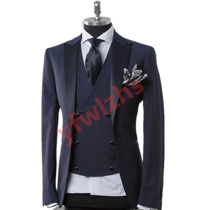 Traje de novio guapo con un botón, traje para boda/graduación, mejor Blazer (chaqueta + Pantalones + chaleco + corbata) B390