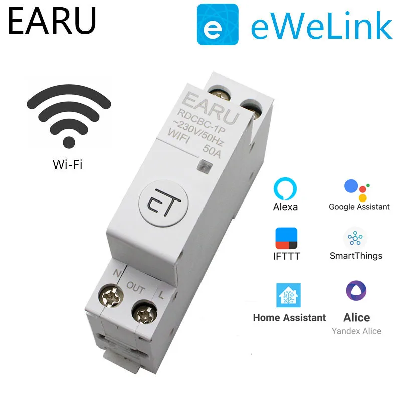 Din Rail WIFI Circuit Breaker Smart Timer Switch Relay Remote Control By EWeLink APP Smart Home Compatiable With Alexa Google