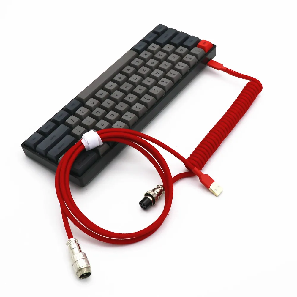 Thicker Spiral OD 25MM Coil Keyboard USB Type C Coiled Cable Elastic L Shape Double Sleeved Mini Micro GX16 Aviator Cable