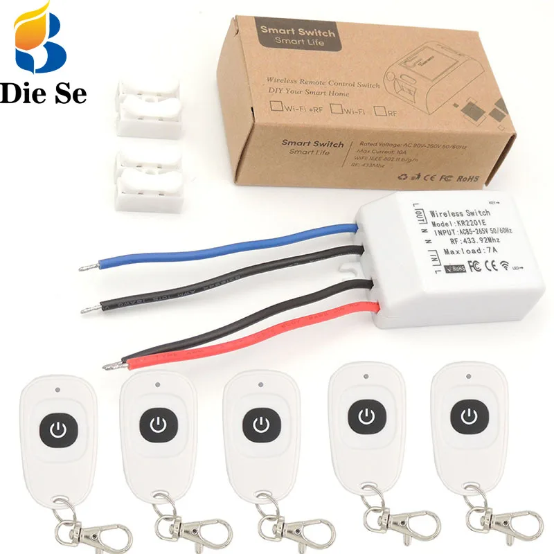 433Mhz Universal Wireless Remote Control Light Switch AC 110V 220V 7A 1CH RF Relay Receiver and Transmitter for Lighting Bulb
