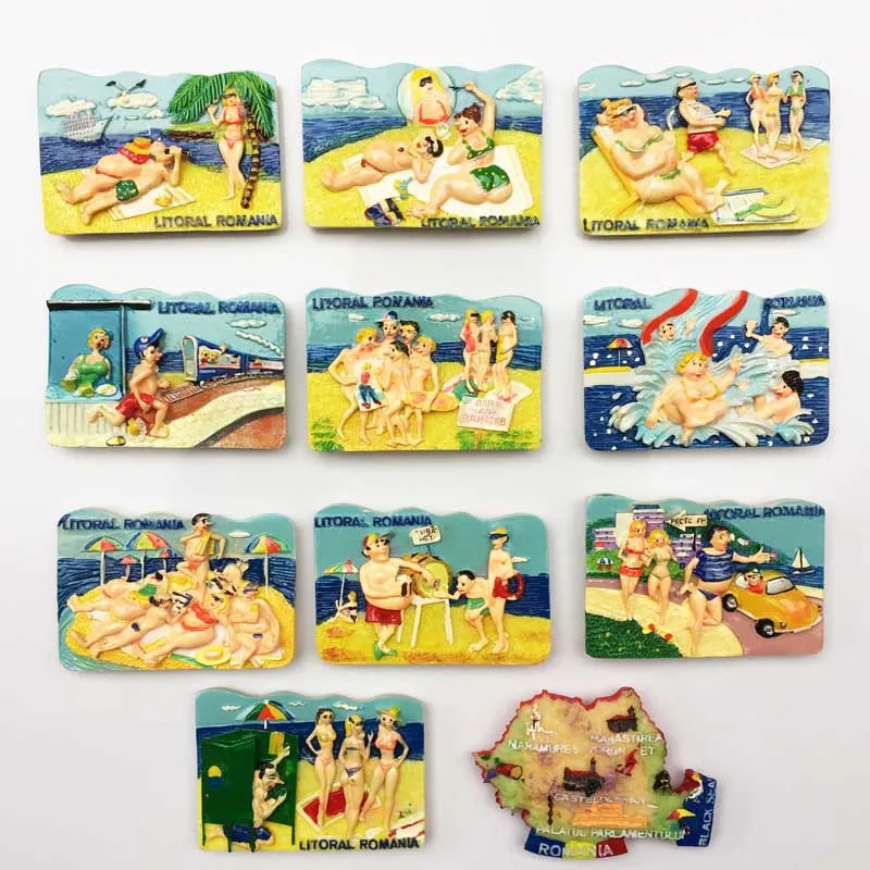 10pcs World Travel Fridge Magnet Creative Hand Painting Litoral Romania Souvenir Decorative Magnets Home Decoration Accessories