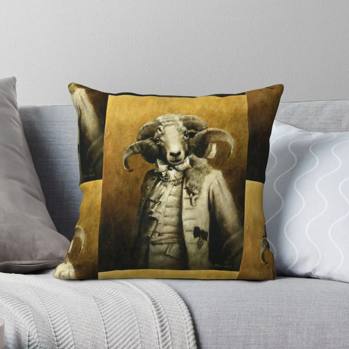 

Rococo Ram Square Pillowcase Polyester Linen Velvet Printed Zip Decorative Home Cushion Cover Wholesale 18"