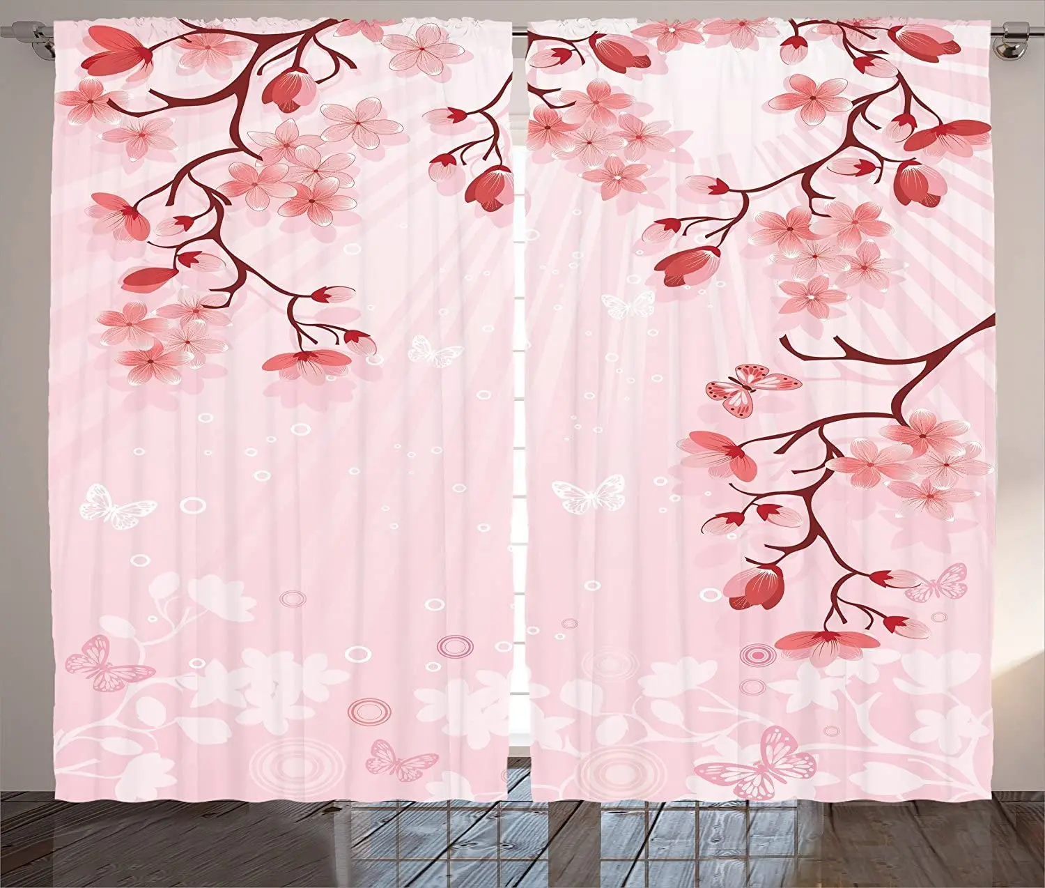 Asian Curtains Japanese Cherry Blossom Sakura Buds Springtime Travel Destinations Seasonal Living Room Bedroom Window Curtain