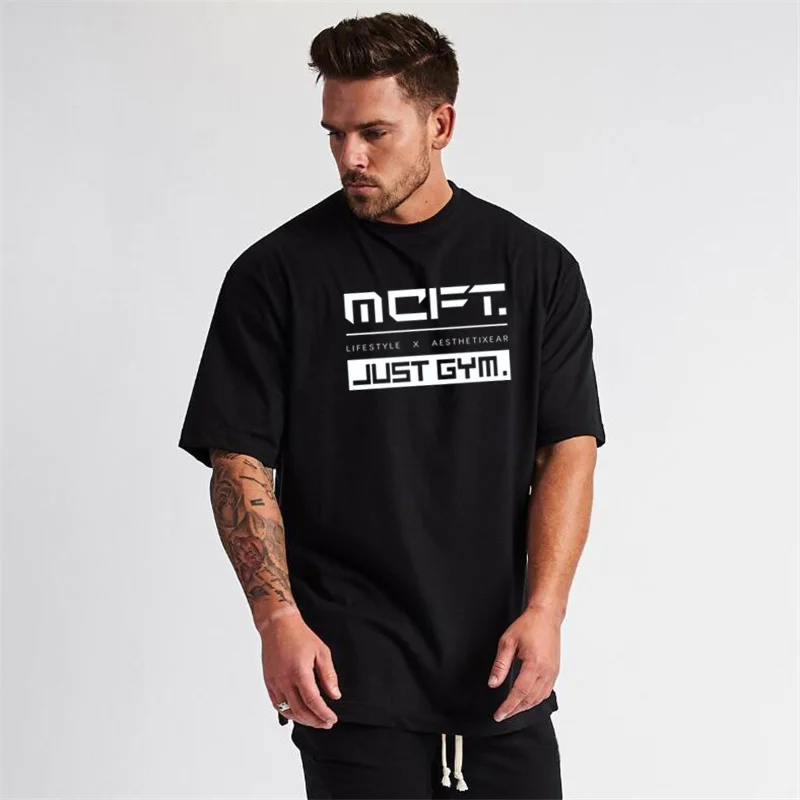 Oversized T Shirt Men Summer Fashion Top Tees Bodybuilding Fitness Loose Casual Lifestyle Wear T-shirt Streetwear Hip-Hop Tshirt