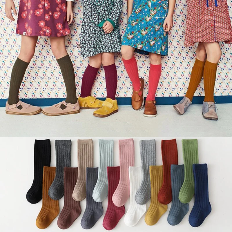 Spainish Kids Casual Socks Boys Girls Cotton Sock Knee High Breathable Stripe Baby Long Tube Socks Children School Uniform Socks