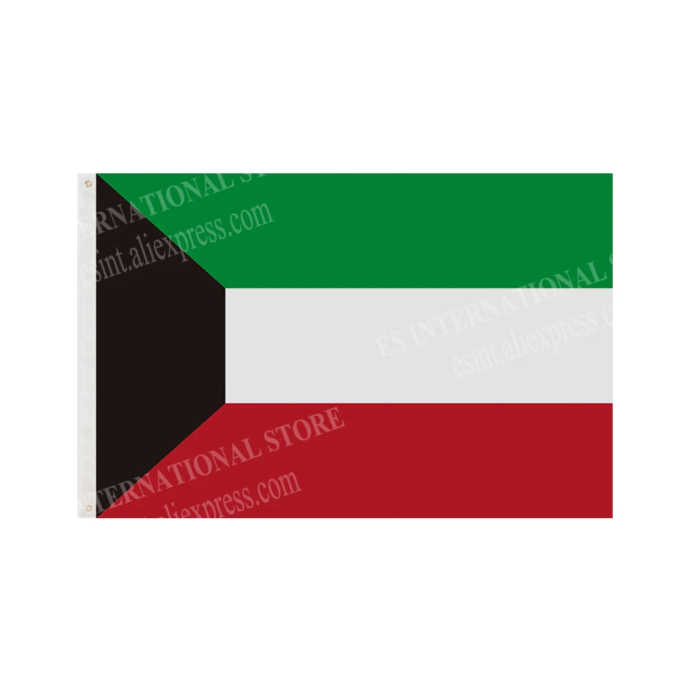 Kuwait Flag Graphic Custom Printed Hanging Banner Design Outdoor Advertising Decoration Sport Polyester Shaft Cover Grommets