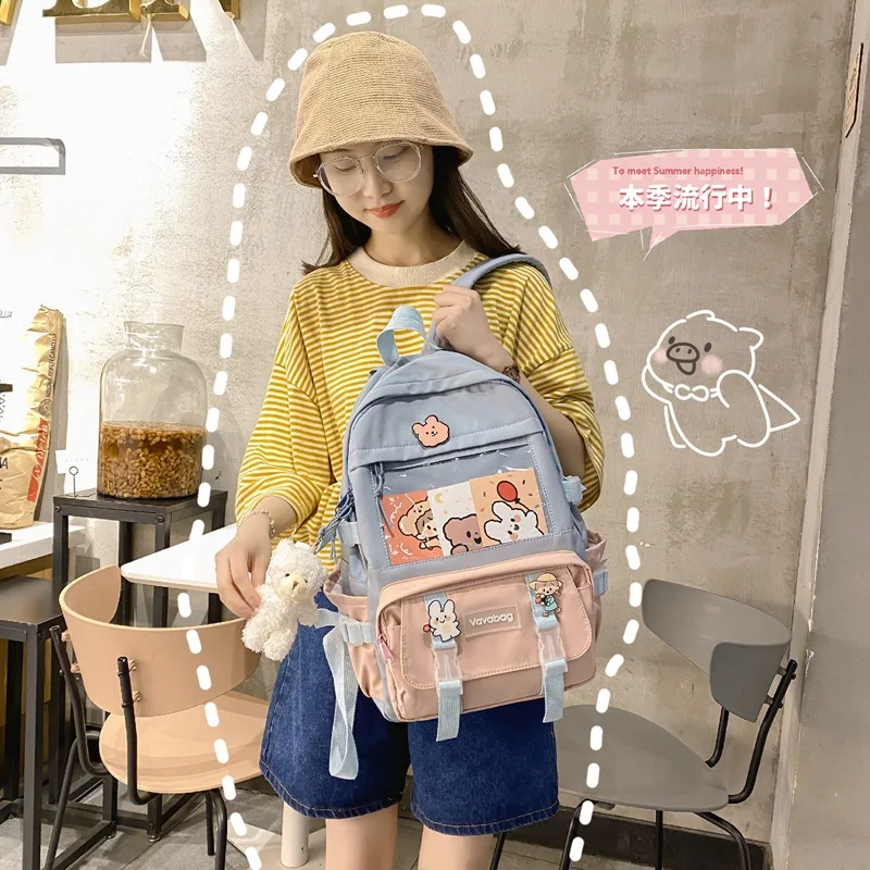 

Schoolbag Korean Harajuku Mori Yoshiro girls contrast color backpack ins Japanese high-capacity student backpack.