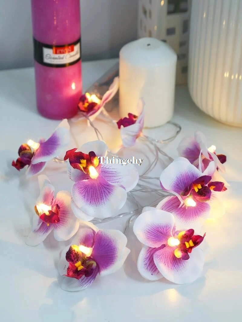 Handmade Orchid Flower LED String Lights,Battery floral holiday lighting, Vase flower Party garland Home Wedding decoration