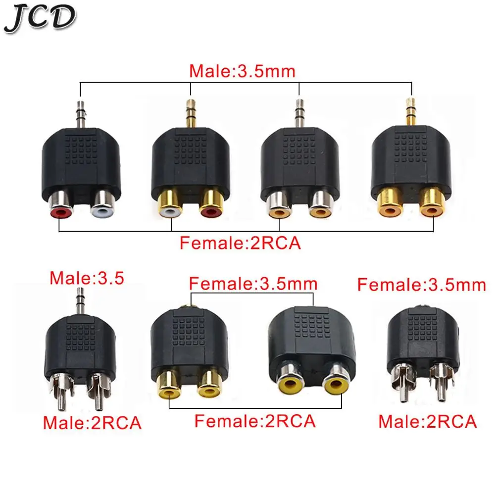 

JCD 3.5mm Audio Stereo Jack Male To 2 RCA Female/Female To 2 RCA Male Audio Jack Connector Adapter Converter