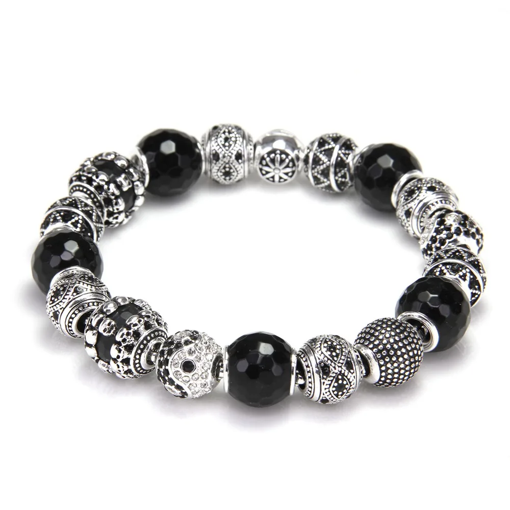 Thomas Bead Bracelet With Zigzag, Yin-yang and Fact Obsidian Beads, Rebel Heart Jewelry for Men and Women TS KB743