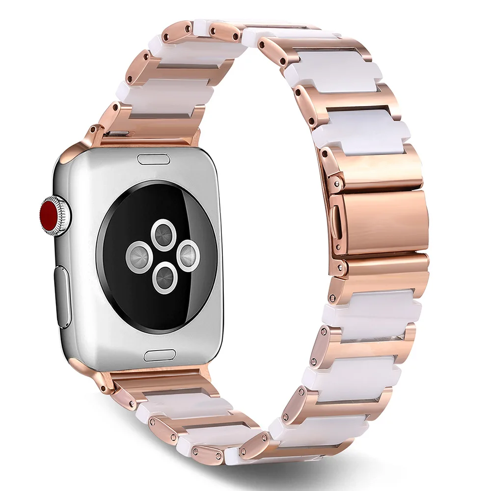 Rose Gold Stainless Steel Ceramics Watch Strap For Apple Watch Ceramics Band 38mm 42mm Series 1 2 3 4 5 6 iWatch 40mm 44mm Belt