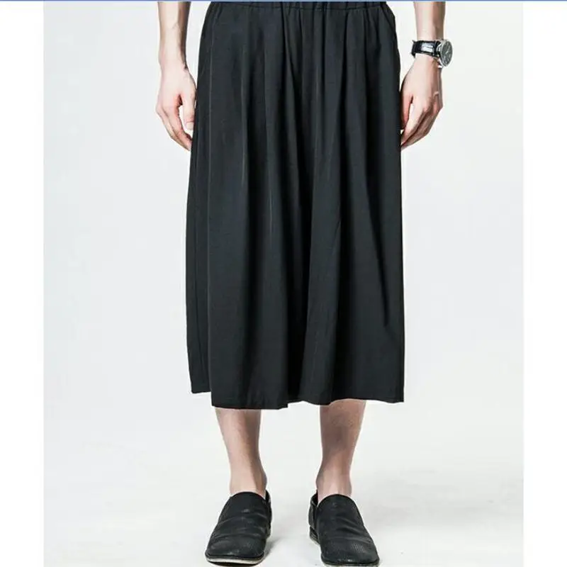 Spring and summer new Korean version of the tide men's wide-leg pants seven points casual men's pants skirt pants hairdresser ha