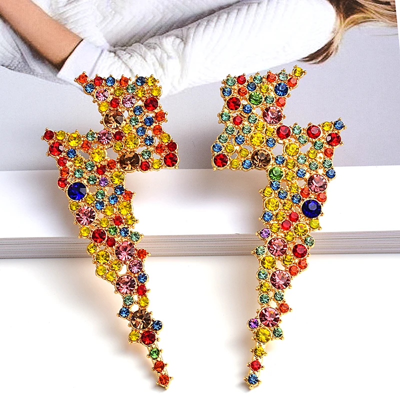 New Design Colorful Crystals Geometric Metal Gold Color Drop Earrings High-Quality Fashion Trend Jewelry Accessories For Women