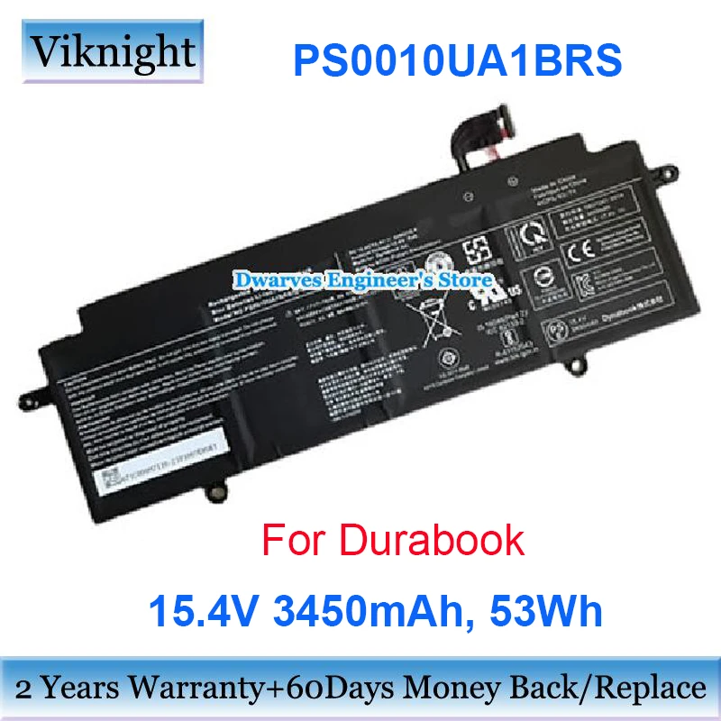 Genuine PS0010UA1BRS Battery 15.4V 53Wh For Durabook Li-ion Rechargeable Laptop Batteries 3450mAh 4 Cells