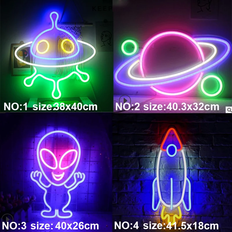 Neon Sign Light Alien Shaped Wall Hanging Lights for Home Children's Room Cloud Night Lamps Xmas Party Holiday Art Decor