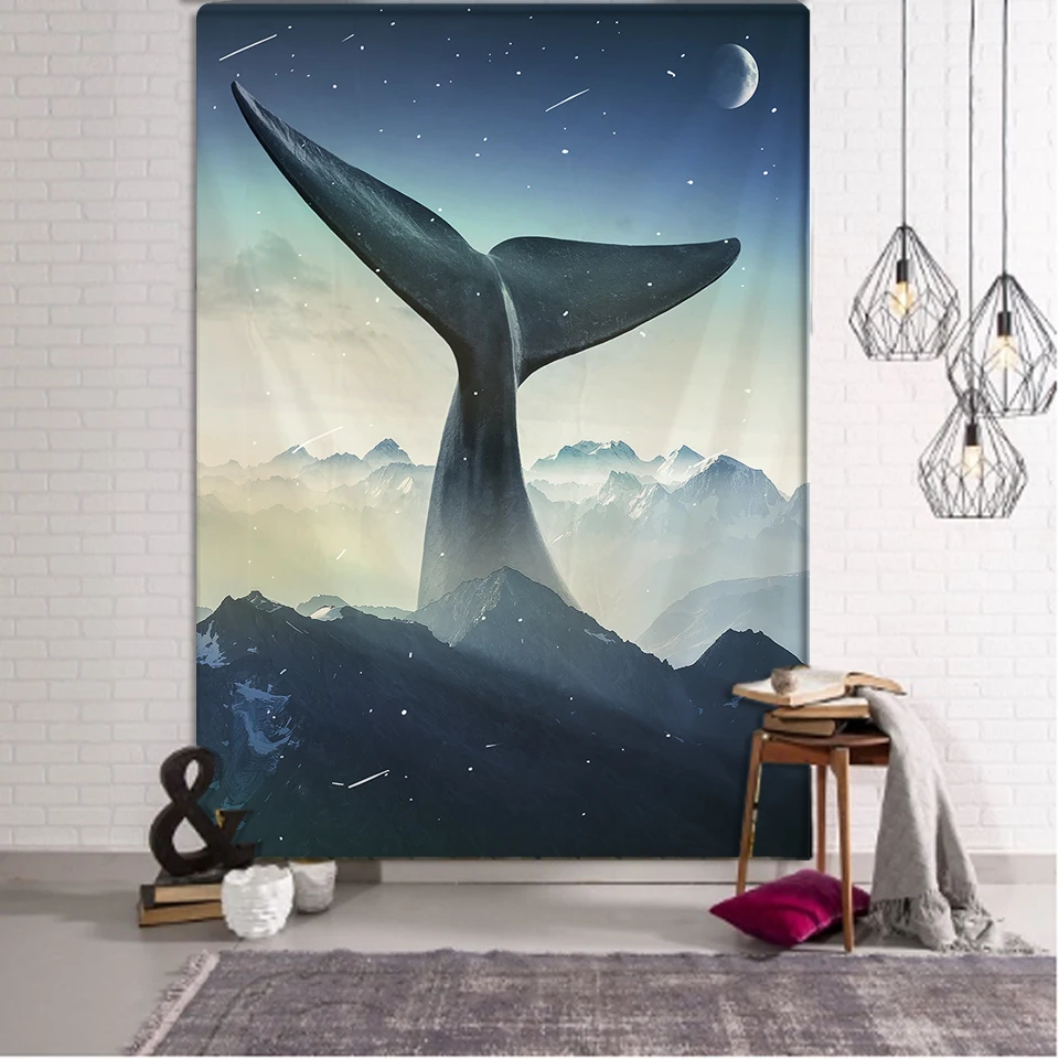 Whale Tail Creative Printing Tapestry Wall Hanging Sea Polyester Beach Towel Picnic Mat Tablecloth Living Room Home Decor