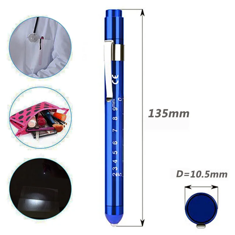 1PCS Reusable LED Medical Penlight Flashlight With Pupil Gauge Pocket Clip Pen Light Torch Lamp For Nurses Doctors Reading