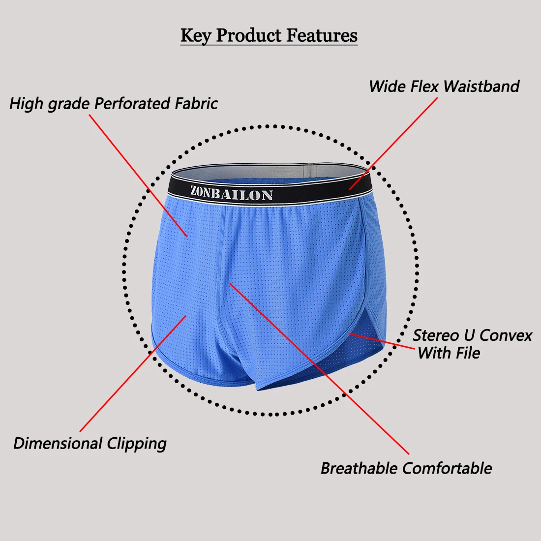 Zonbailon New Men\'s Boxer Underwear SexyFull Coverage Hip with Low Rise Short Briefs Trunks Style Side Split Boxer Underwear