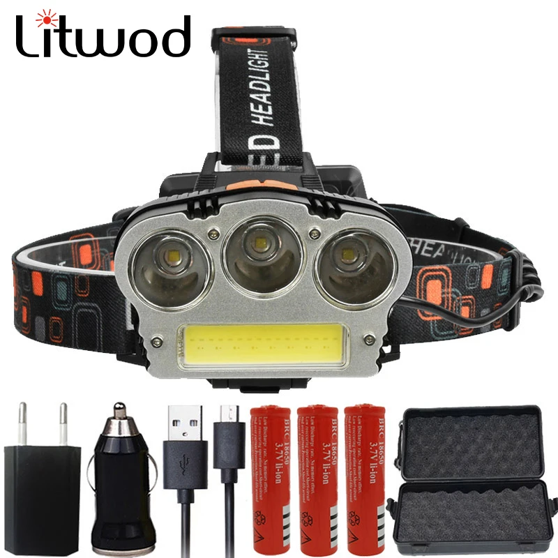 LED Headlamp Head Lamp Flashlight Lanterna 7 Switch Model recharable 18650 battery For Camping Headlight