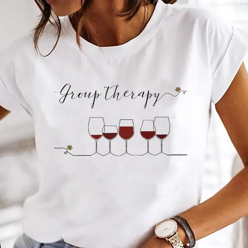 Women Cartoon Print Short Sleeve Tops Graphic Tees Female Tshirt Wine Cup Love 2022 Fashion Clothes Lady T-Shirt