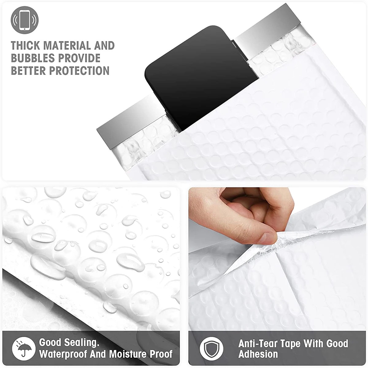 White Bubble Bag Waterproof And Shockproof Self Sealing Bubble Envelope Bags Poly Opaque Safe Tear-Proof Boutique Shipping Bags