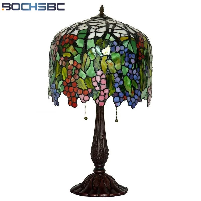 BOCHSBC European Retro style Luxury Living room Table Lamp Grape Color Glass Decoration long tubular round bedroom bedside Lamp