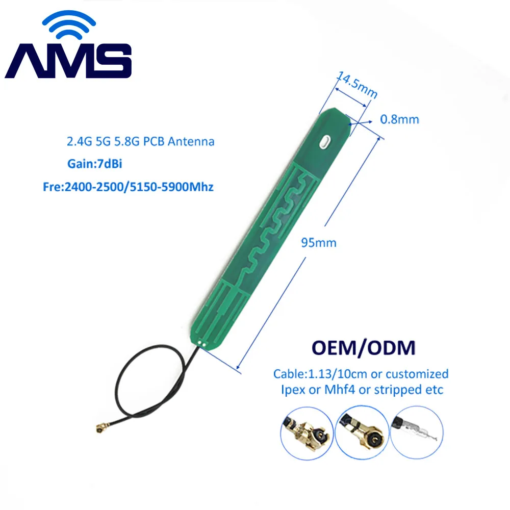 

AMS Factory Wholesale New Ufl 5G Aerial Omni Dual Bnad High Gain 7dBi Flexible 2.4g 5g 5.8g Ipex Pcb Communication Antenna