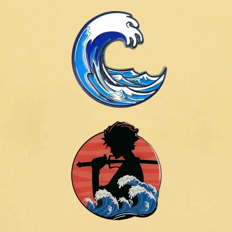 Japan Samurai Metal Brooch Interesting Sea wave Arts Enamel Pins   Send Friend Fans Boutique Medal Gift Decorate Badges