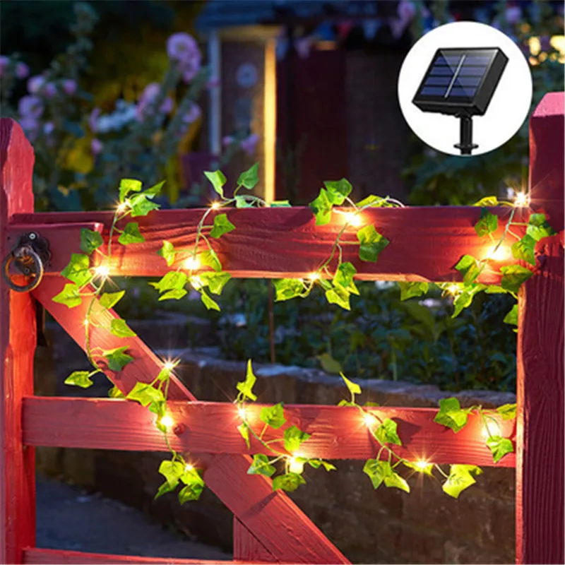 Led ao ar livre lâmpada solar luzes da corda 50/100 leds folha de fadas guirlanda festa natal à prova dwaterproof água luzes solares para decoração do jardim