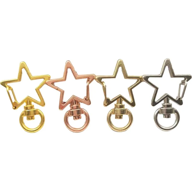 

100pcs Alloy Five-Pointed Star Keychains Rose Gold Color Kc Gold Color White Keychain Key Ring DIY Jewelry Accessories