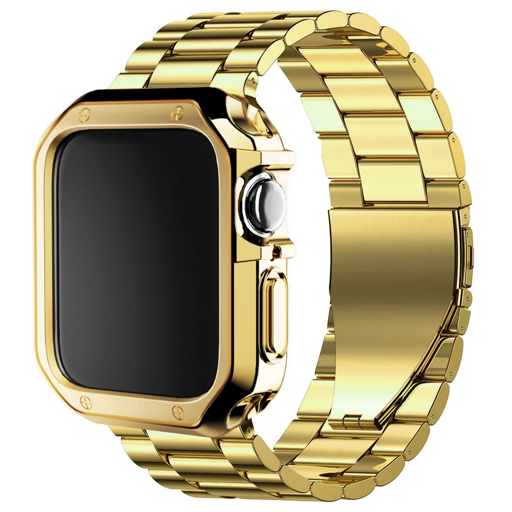 Protector case+metal strap For apple watch Ultra band 49mm 45mm 44mm 41mm 42/40/38 stainless steel bracelet serie 8 7 6 5 4 3 SE