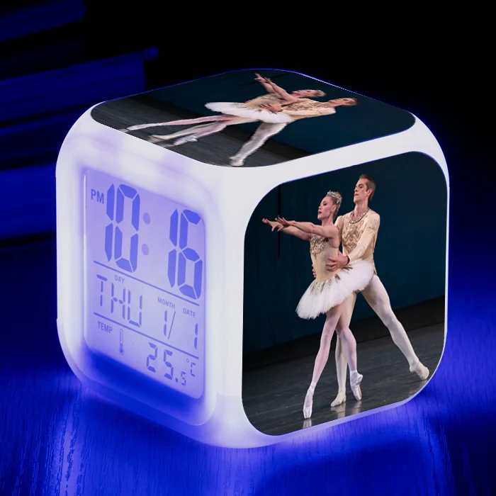 Cute Ballet Alarm Clock 7 Colors Night Light Dancing Led Digital Clock Children Desk Clocks Figure Model Kids Toys Doll Gifts