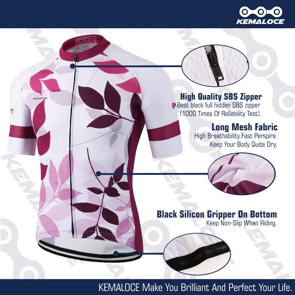 KEMALOCE Women Cycling Jersey Eco-friendly Special Pink Bicycle Wear Sport Lady Purple Bike Shirts Outdoor Female Girl Apparel