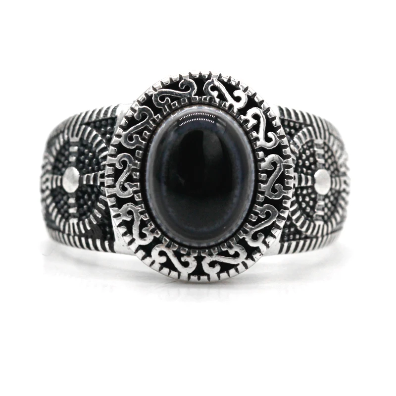 925 فضة خاتم الرجال الطبيعي الحجر الدائري الإسبنيل الرجعية نمط الرجال غرامة مجوهرات