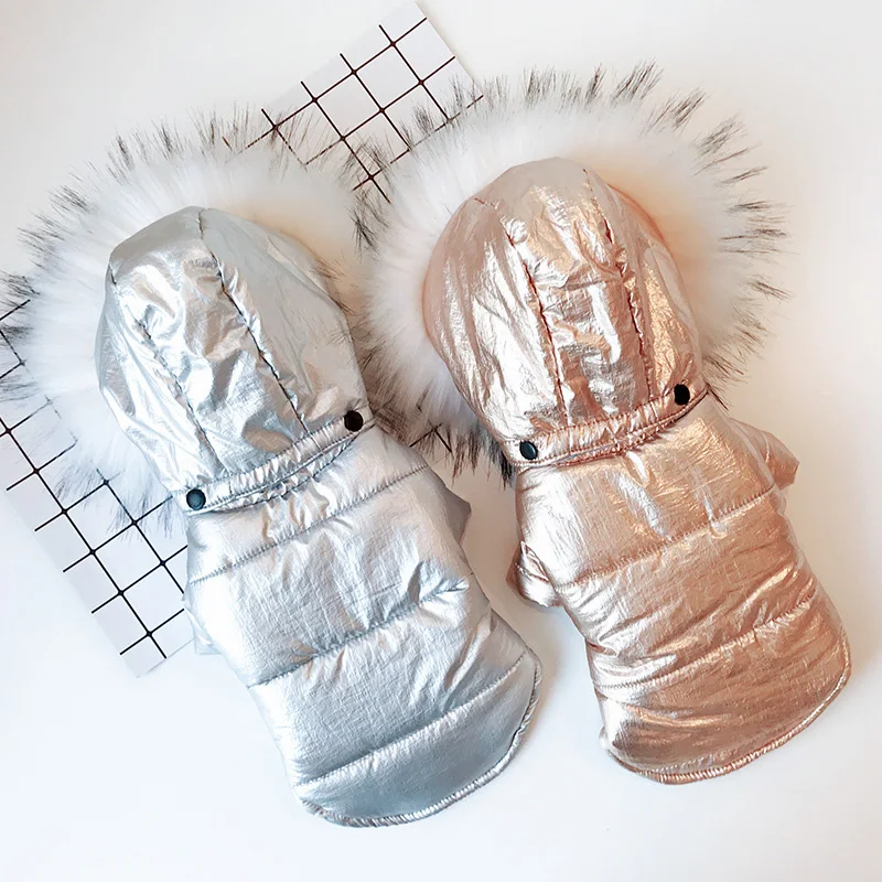 Winter Small Dog Clothes Big Fur Collar Puppy Coat Jacket French Bulldog Pet Dog Clothing Waterproof Hoody Outfits Dog Costume