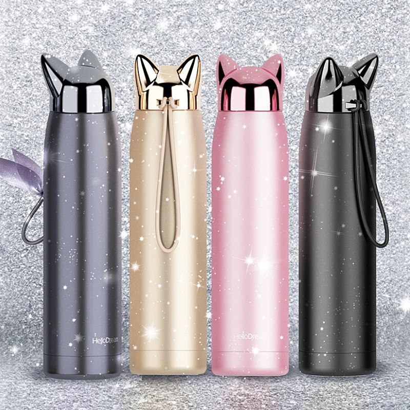 1pcs Cute Stainless Steel Cat ears Thermos Cups Thermocup Insulated Tumbler Vacuum Flask Thermo Coffee Mugs Travel Bottle Mug